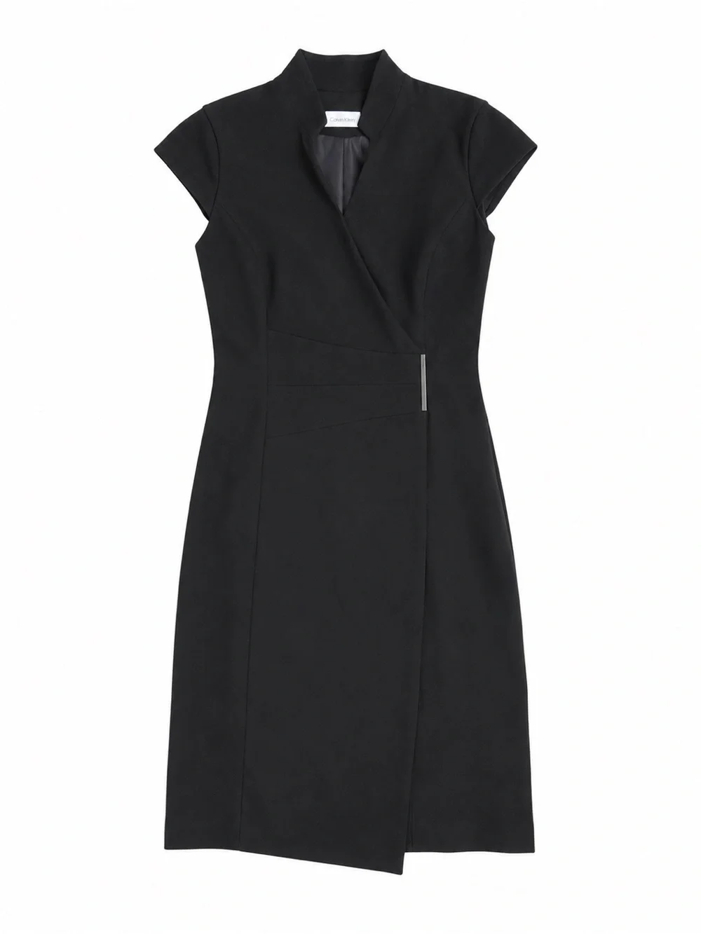 Calvin Klein (Carolyn Bassett) Style Black Cap-Sleeve Wrap Sheath Dress Size 2 - Picture 2 of 7